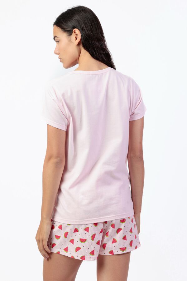 Admas Pijama curto de ver&atilde;o com bordado de melancia rosa