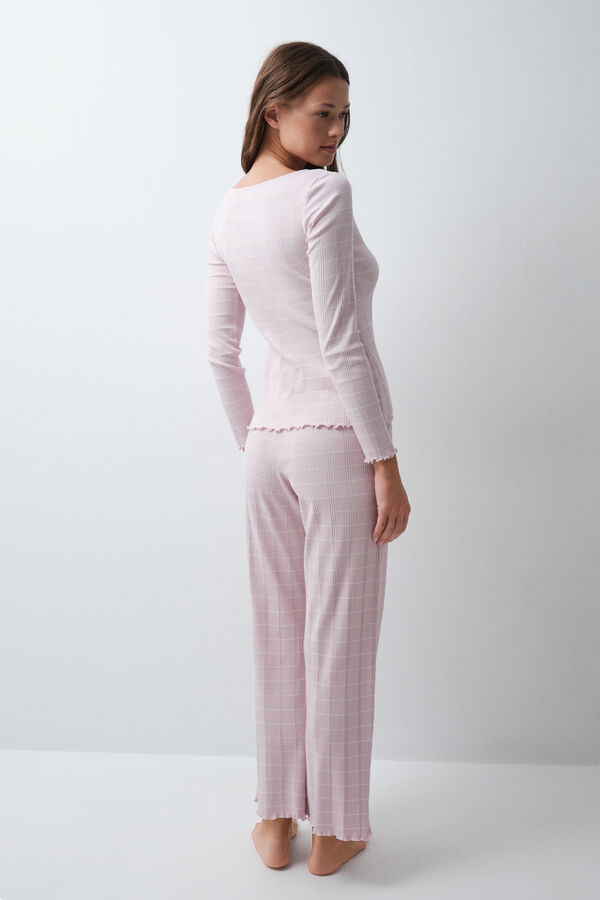 Women'secret Pijama comprido em algod&atilde;o de riscas rosa rosa