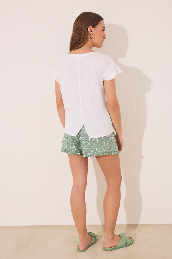 Women'secret Pijama curto 100% algodão branco e verde bege