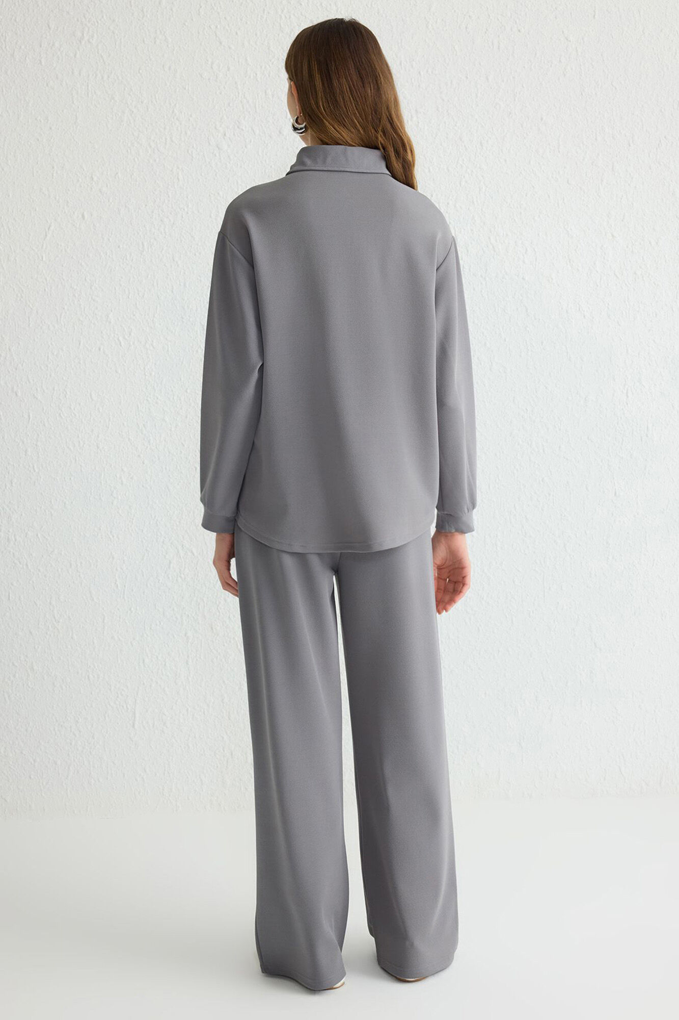 Trendyol Top de blusa e cal&ccedil;a gola polo cinza 