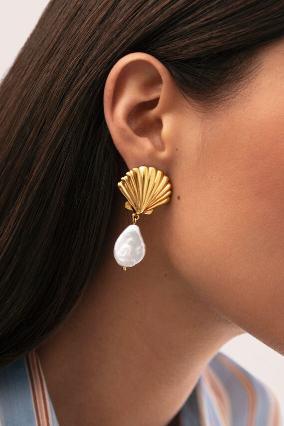 Pendientes Shelly Perla Acero Baño Oro