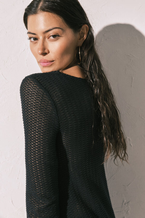 Women'secret T&uacute;nica de manga comprida em crochet preto