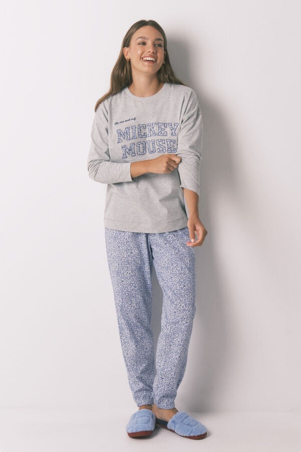 Women'secret Pijama comprido em algodão da Mickey cinza  cinzento