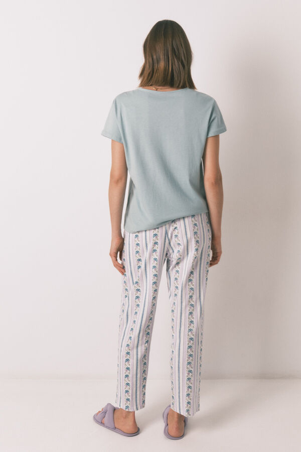 Women'secret Calça comprida cenoura 100% algodão com bordas bege