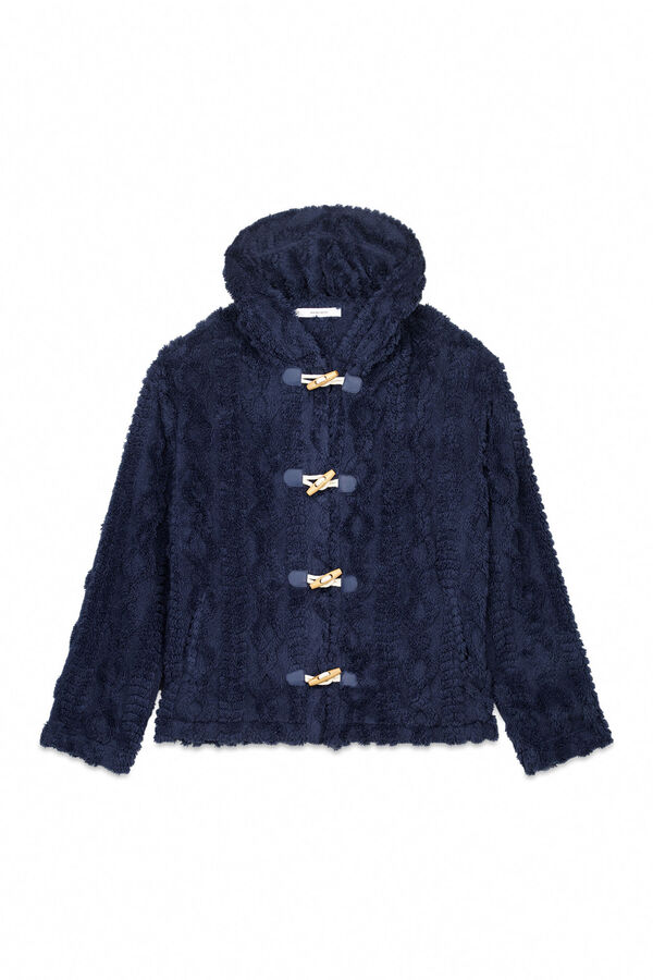 Women'secret Robe curto polar com capuz suave azul azul