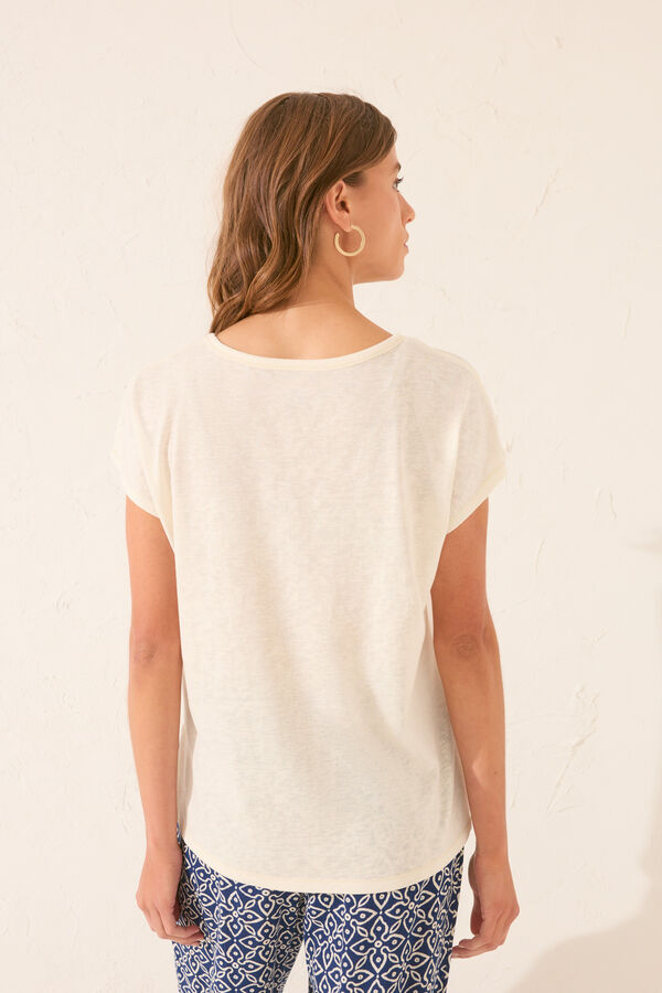 Women'secret T-shirt branca de manga curta com glitter bege