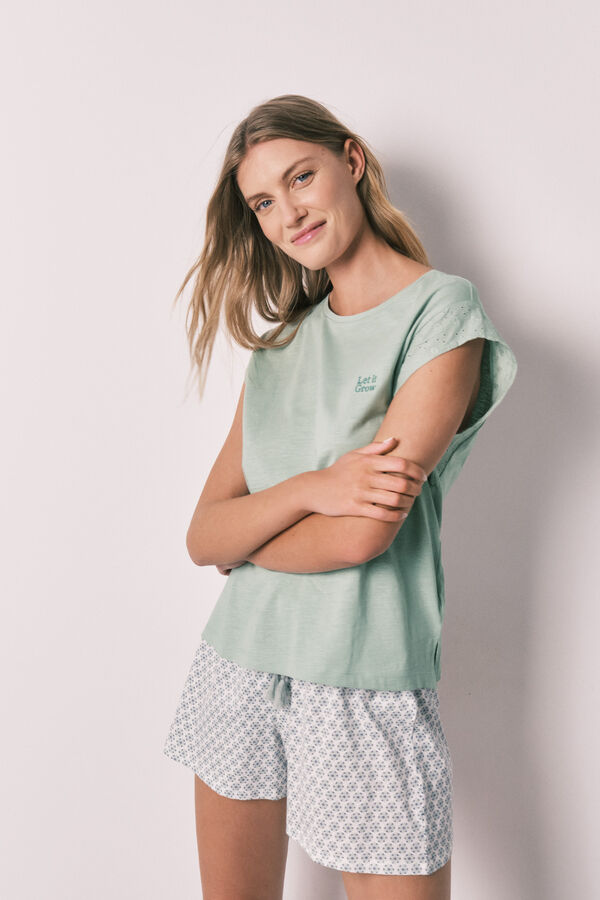 Women'secret Pijama curto em algod&atilde;o estampado verde verde