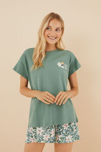 Womensecret Pijama corto 100% algodón Snoopy verde kaki