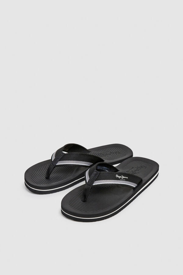 Pepe Jeans Chinelos de tiras de tecido &agrave;s riscas bicolores preto