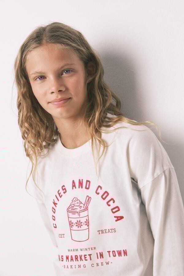 Women'secret Pijama infantil com sweatshirt e calças xadrez bege