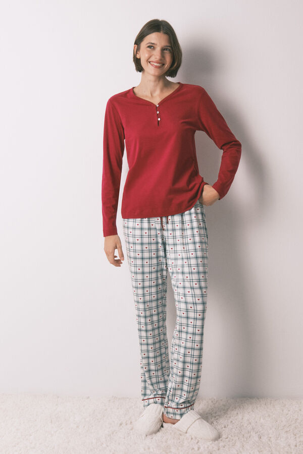 Women'secret T-shirt vermelha de manga comprida 100% algod&atilde;o vermelho