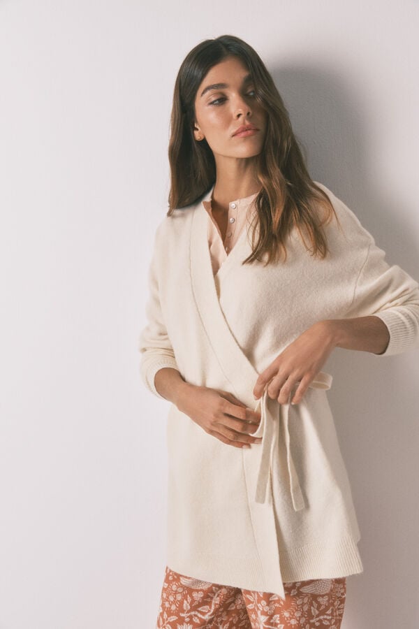 Women'secret Casaco de malha de malha bege bege