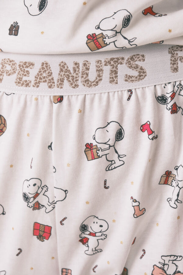 Women'secret Pijama longo 100% algod&atilde;o branco Snoopy bege