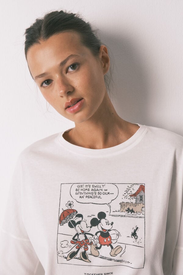 Women'secret Pijama comprido Mickey Mouse 100% algodão branco bege
