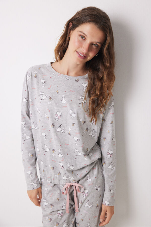 Womensecret Pijama comprido 100% algodão Snoopy cinzento