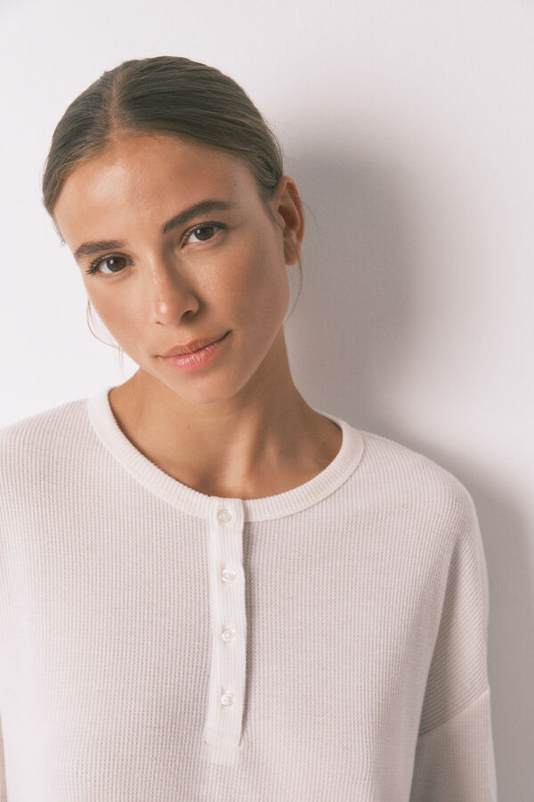 Women'secret Pijama comprido branco com textura waffle branco