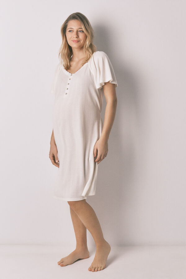Women'secret Camisa de dormir "maternity" em pointelle com folho branco bege