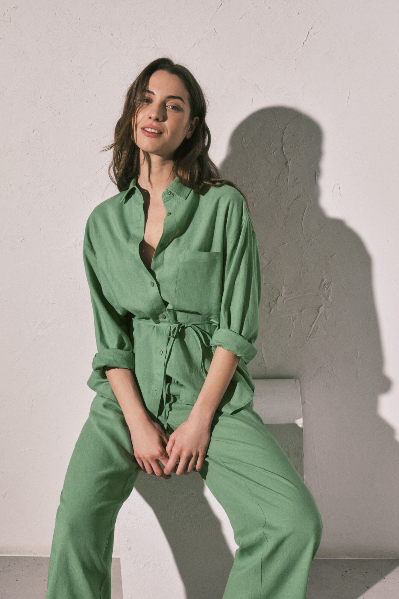 Women'secret Camisa de manga comprida em linho verde