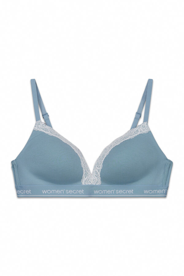 Women'secret Soutien triangular em algod&atilde;o canelado verde CHARMING azul