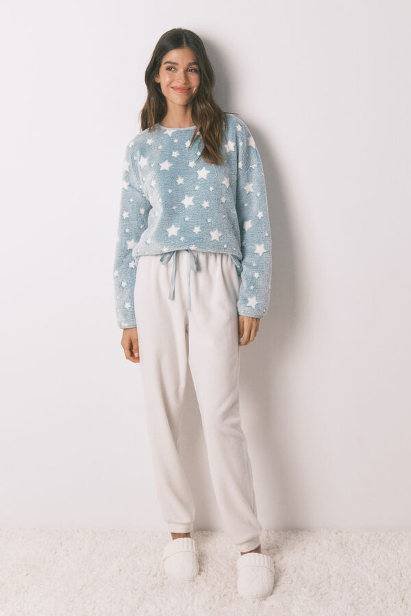 Women'secret Pijama comprido polar mousse estrelas azul