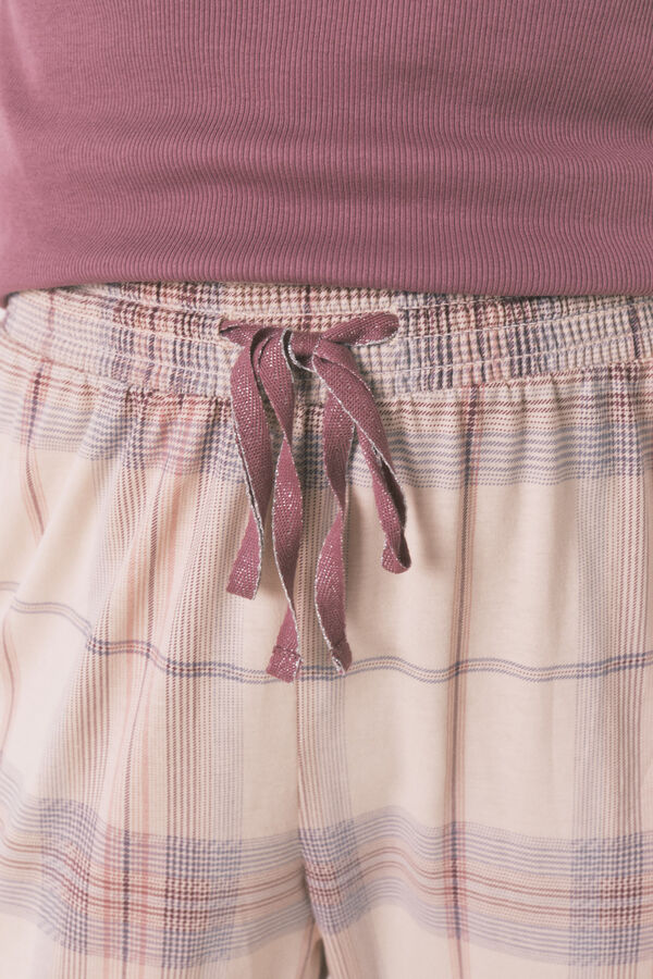 Women'secret Pijama comprido com estampado xadrez rosa rosa