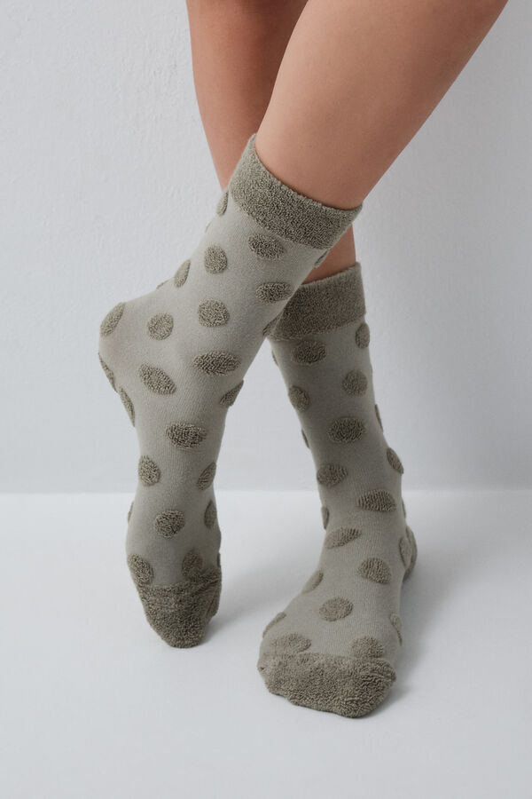 Women'secret Meias compridas com texturas de bolinhas verde caqui