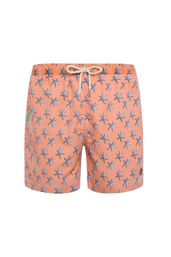 Kiff-Kiff Fato de banho bermuda laranja com lavagem estrela-do-mar vermelho