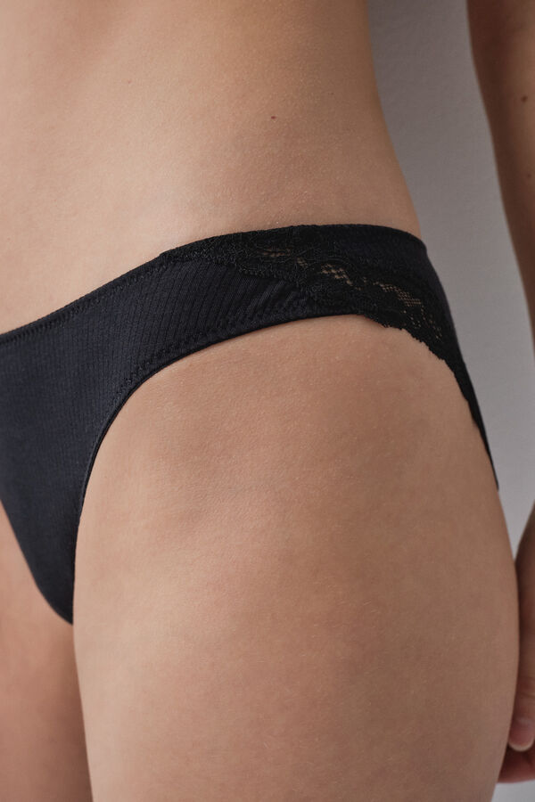 Women'secret Cueca cl&aacute;ssica em algod&atilde;o canelado preto preto