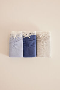 Womensecret Pack 3 cuequinhas algodão renda azul