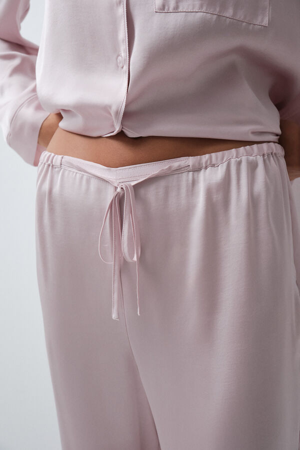 Women'secret Pijama comprido camiseiro acetinado rosa rosa