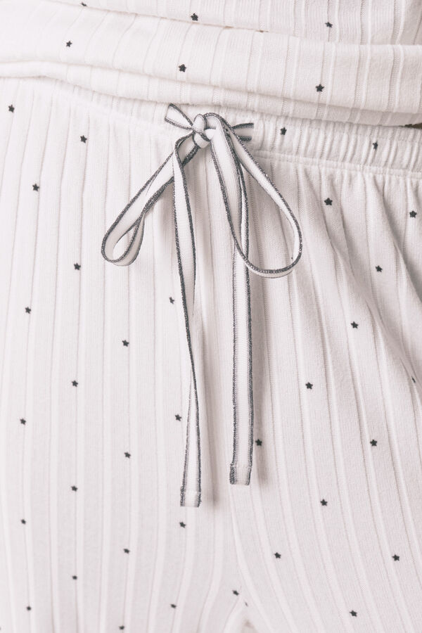 Women'secret Pijama canelado estampado de estrelas branco bege
