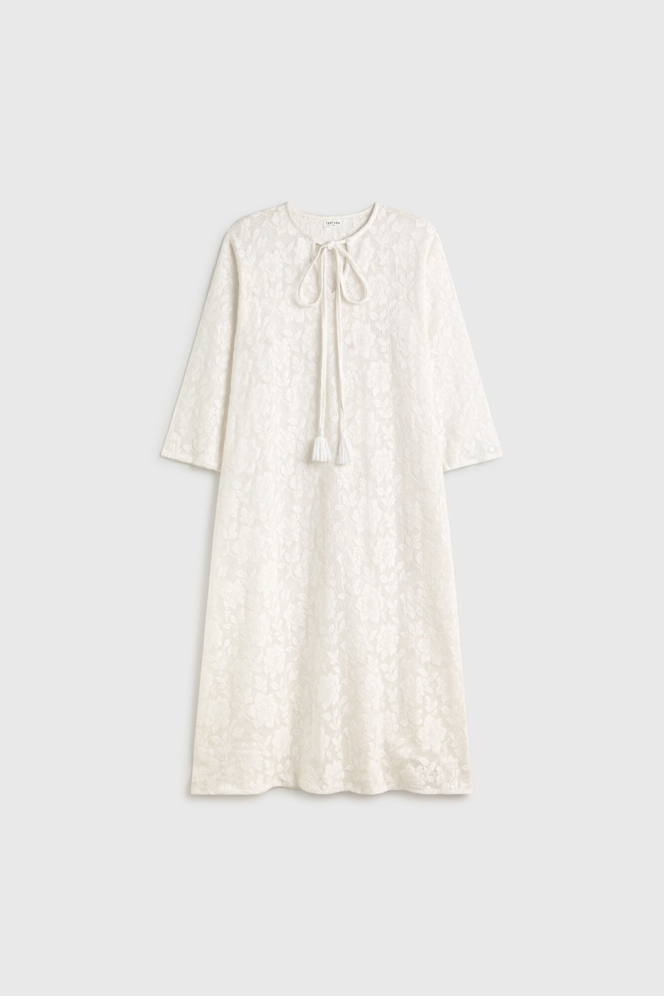 Textura T&uacute;nica comprida em algod&atilde;o com detalhes de renda