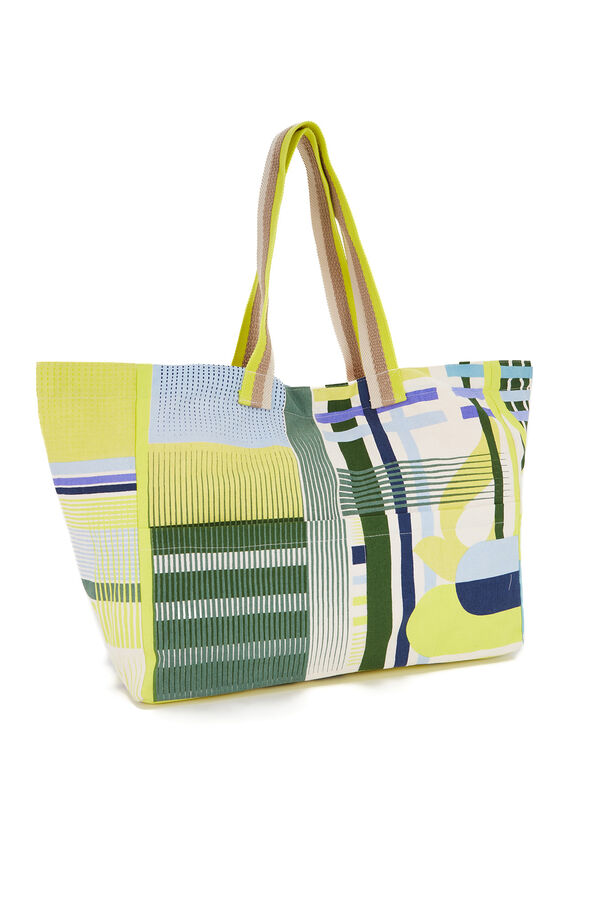 Womensecret Beach bag with green geometric print green