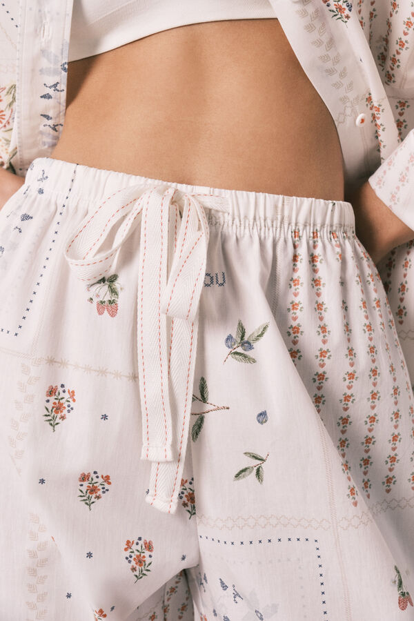 Women'secret Cal&ccedil;as compridas 100% algod&atilde;o estampado floral branco