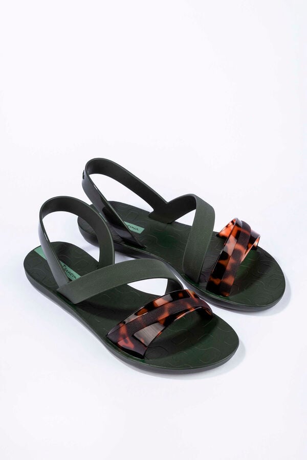 Ipanema Sand&aacute;lia de tiras assim&eacute;tricas com estampado animal verde