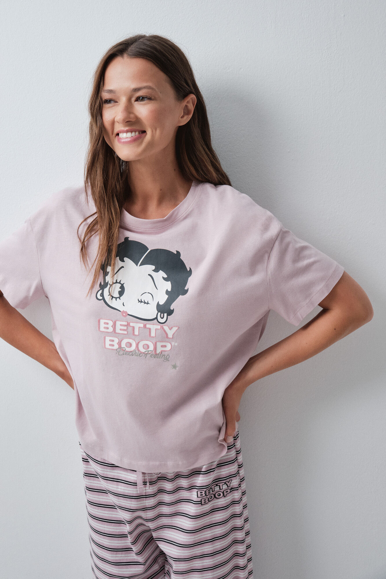 Women'secret Pijama largo Betty Boop rayas rosa