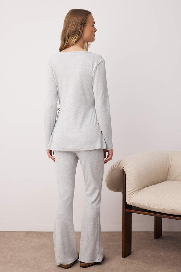 Trendyol Conjunto de pijama cinza mesclado com gola cruzada e detalhe de laço  cinzento