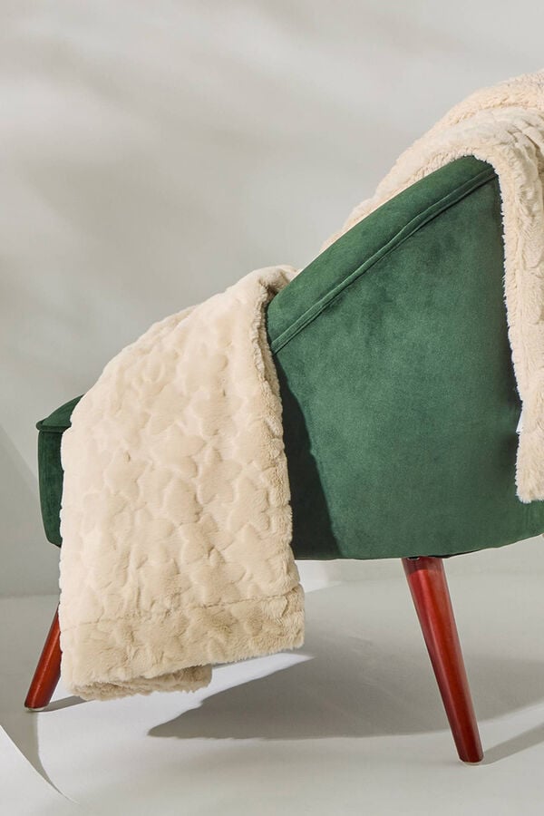 Textura Manta de l&atilde; com polar de estrela bege