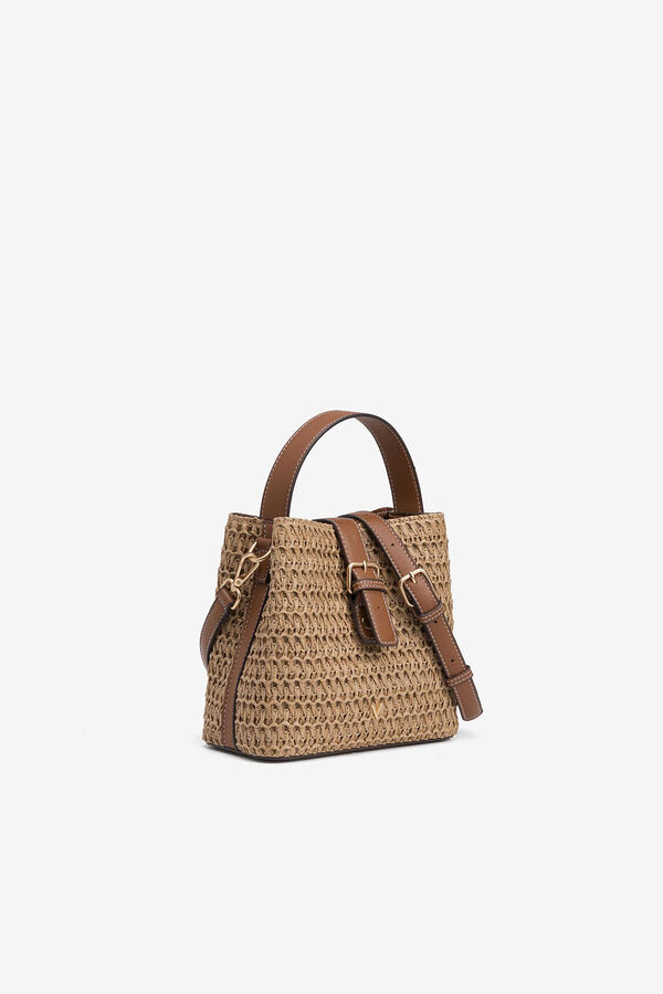 Vilanova Combined Straw Effect Bucket Bag nude