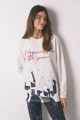 Women'secret Pijama comprido polar estampado "Hogwarts" bege