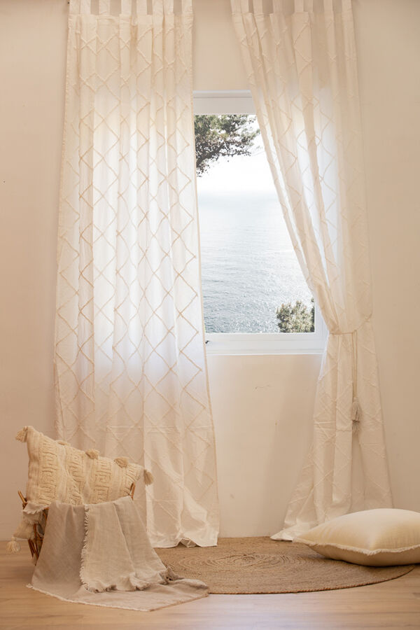 Calma House Cortina algod&oacute;n relieve rombos blanca Royal 140x280 blanco