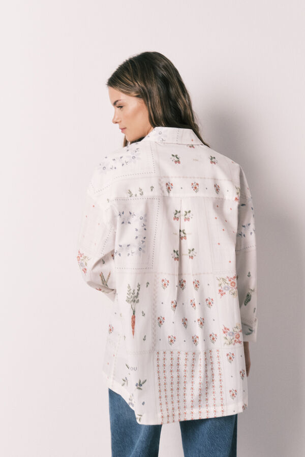 Women'secret Camisa de manga comprida em popelina com estampado floral branco