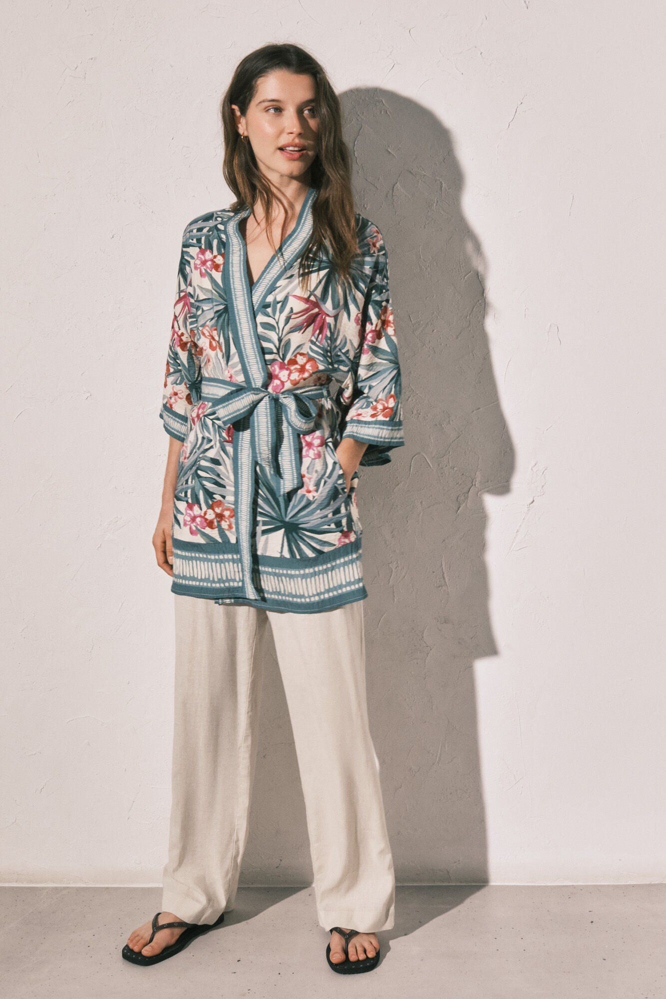 Women'secret Kimono estampado verde
