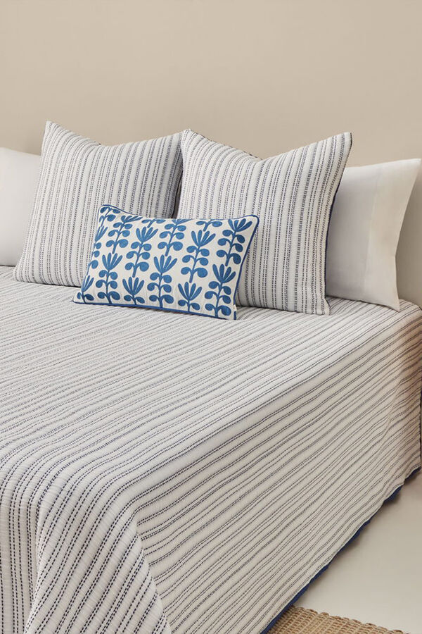 Textura Edredom liso reversível com costura azul