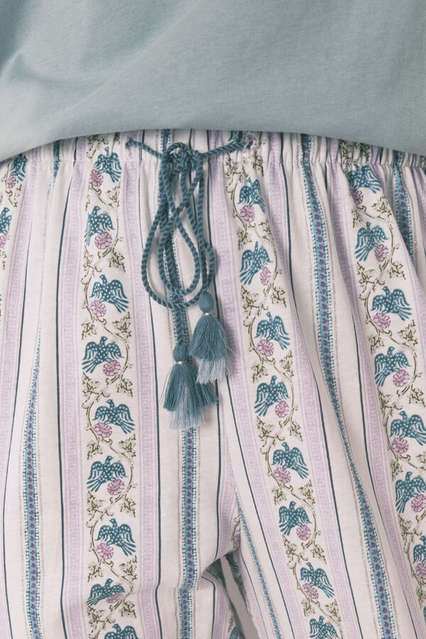 Women'secret Calça comprida cenoura 100% algodão com bordas bege