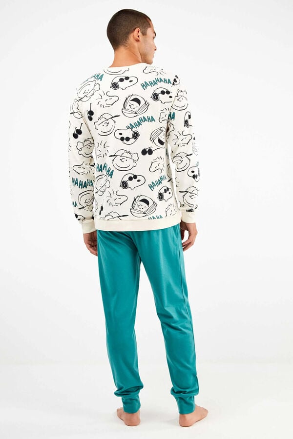 Gisela Conjunto de pijama masculino Snoopy em malha malha branco