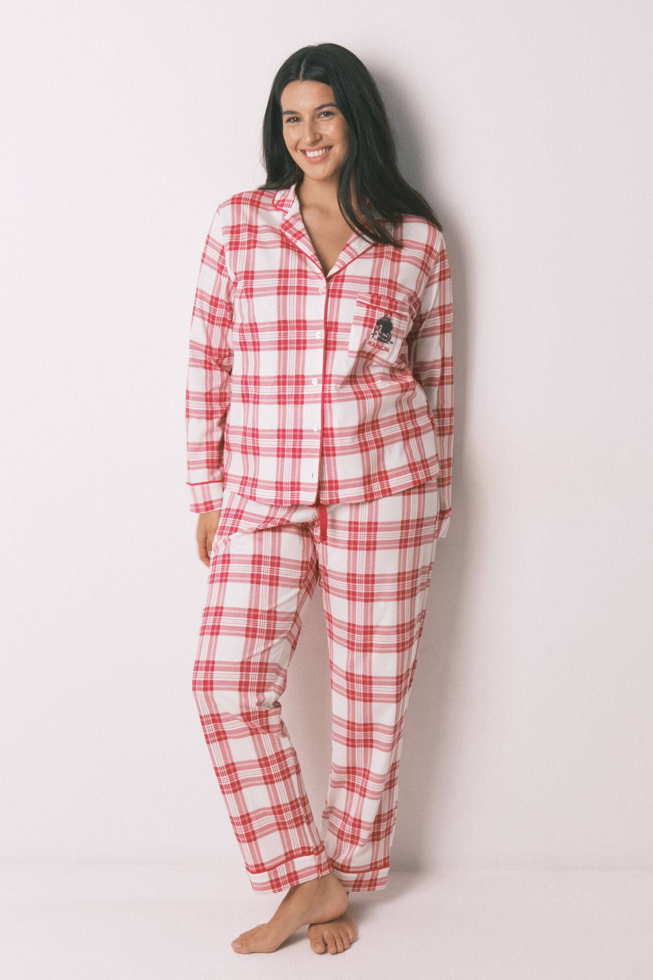 Women'secret Pijama camisero 100% algod&oacute;n cuadros rojos Mafalda