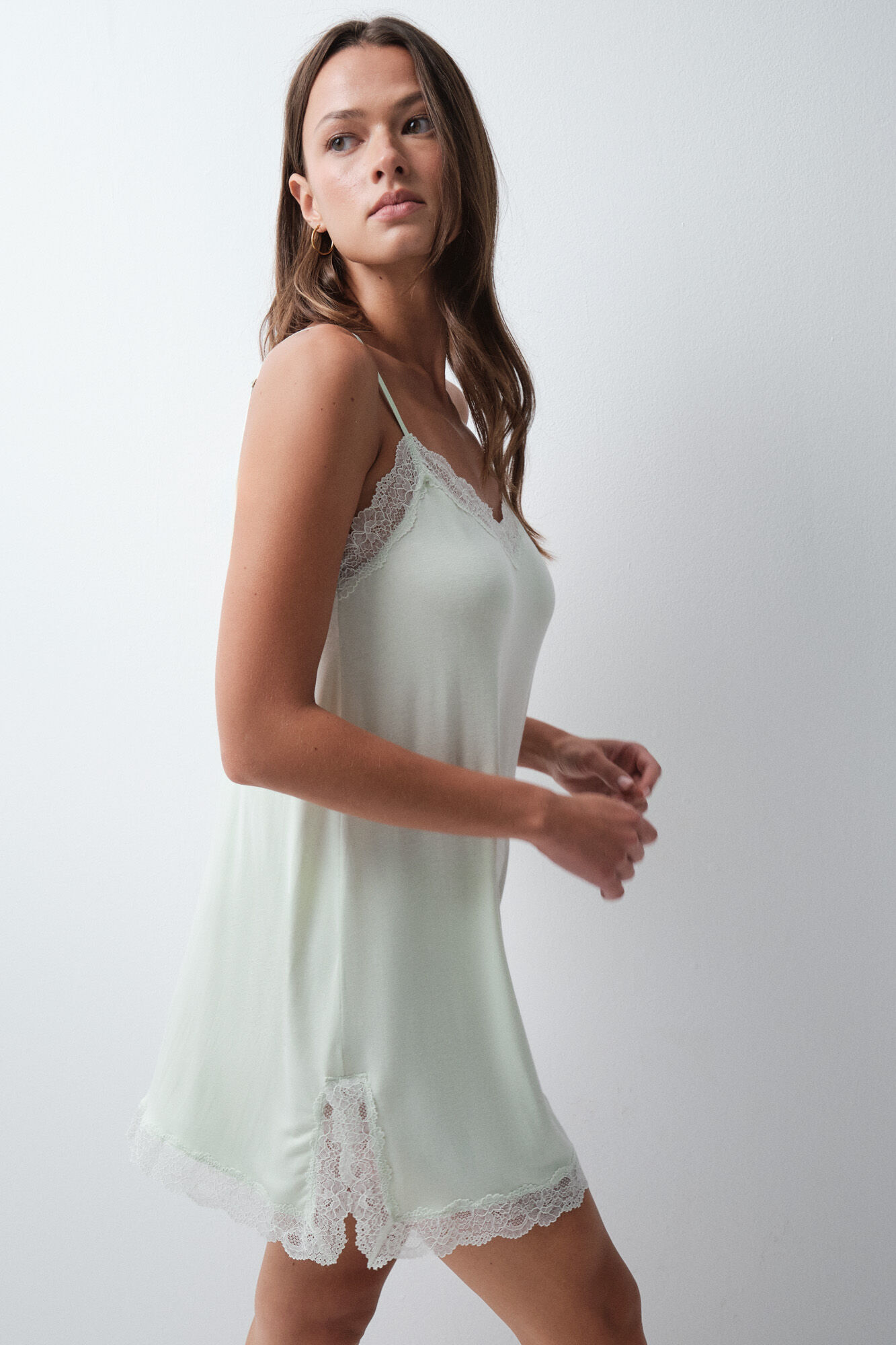 Women'secret Camisa de dormir curta de al&ccedil;as verde menta