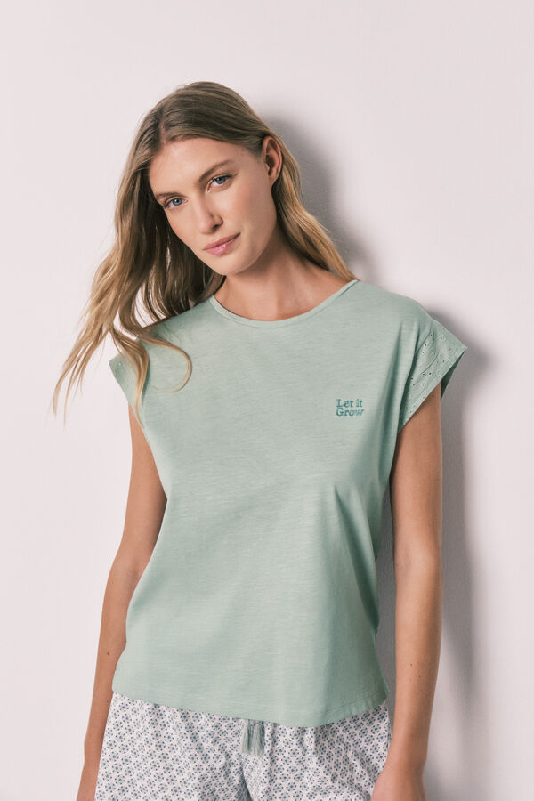 Women'secret Pijama curto em algod&atilde;o estampado verde verde