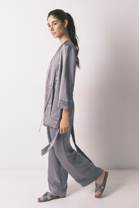 Women'secret Conjunto de pijama de cetim e renda cinzento